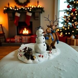 Partylite Reindeer Pillar Candle Holder Snowman Cardinal Raccoon Christmas NOB